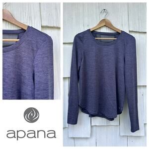 Apana Womens Activewear Top Heather Purple Long Sleeves Round Neck‎ Size S Small